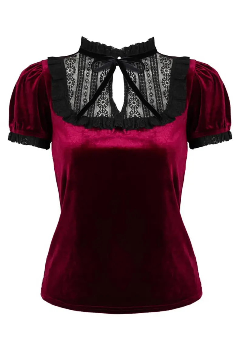 Hell Bunny Mourning Velvet 60's Top Burgundy