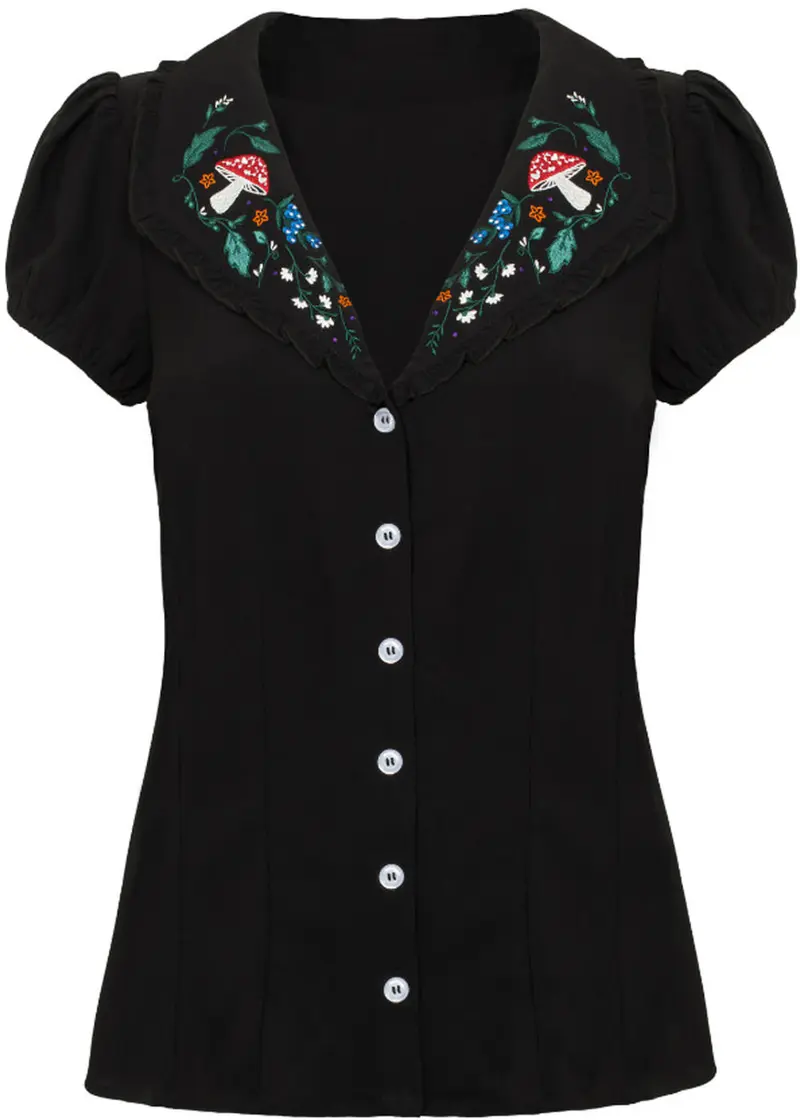Hell Bunny Natura Mushroom 40's Black Blouse