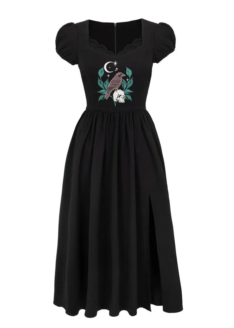 Hell Bunny Nevermore Raven Midi Dress Black