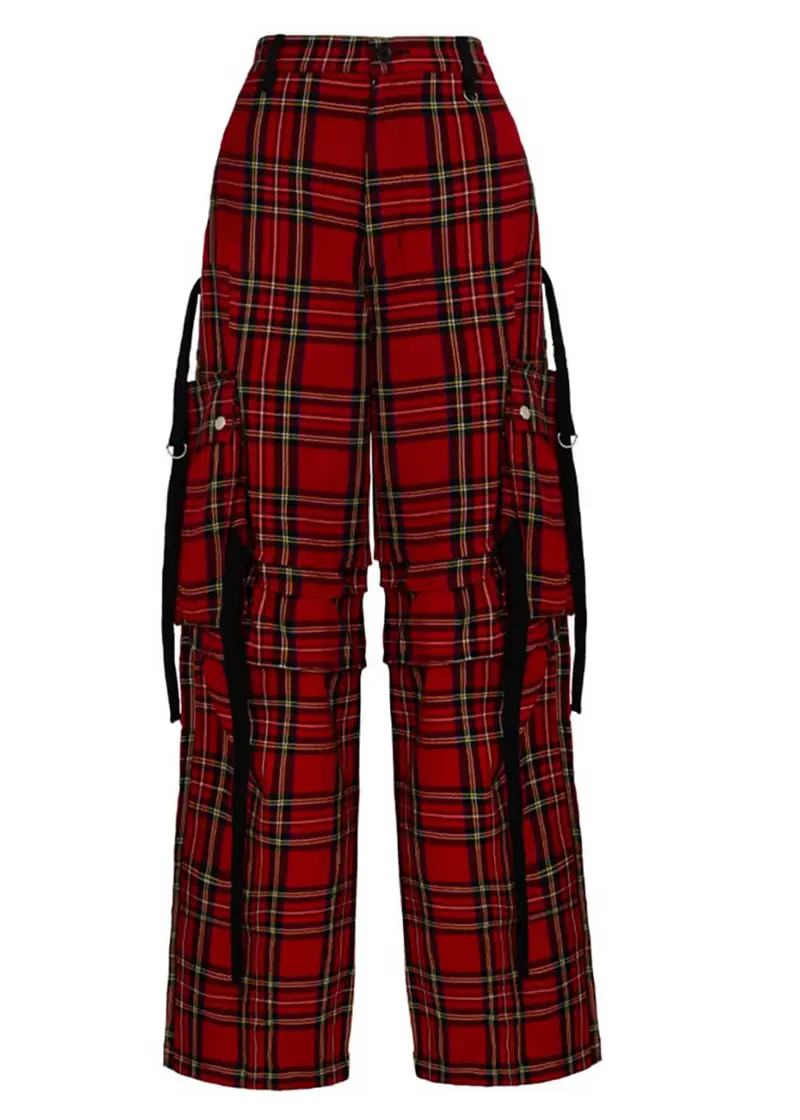 Hell Bunny Nihilist Tartan 70s Trousers Red