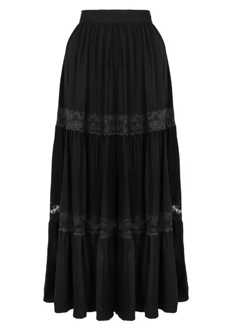 Hell Bunny Nocturnal Lace Midi Skirt Black