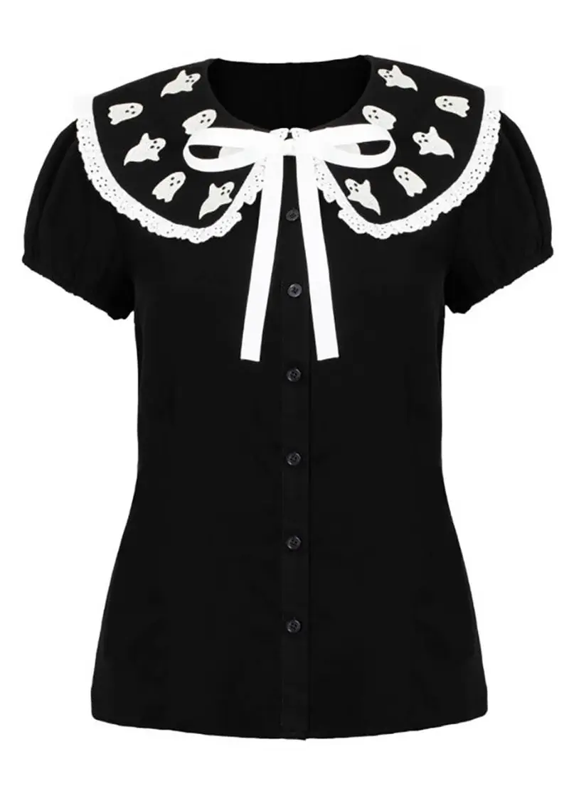 Hell Bunny Phantomette Ghosts 60's Black Blouse