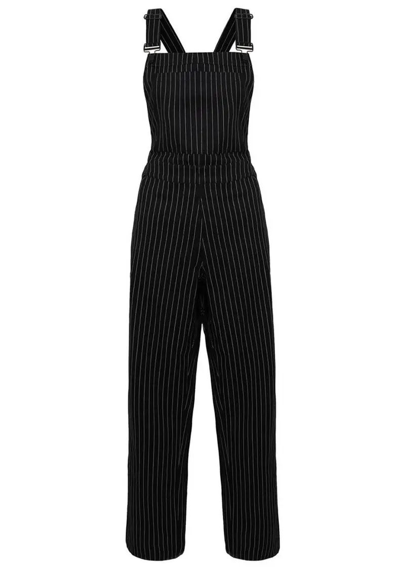 Hell Bunny Pinstripe Dungarees Black White