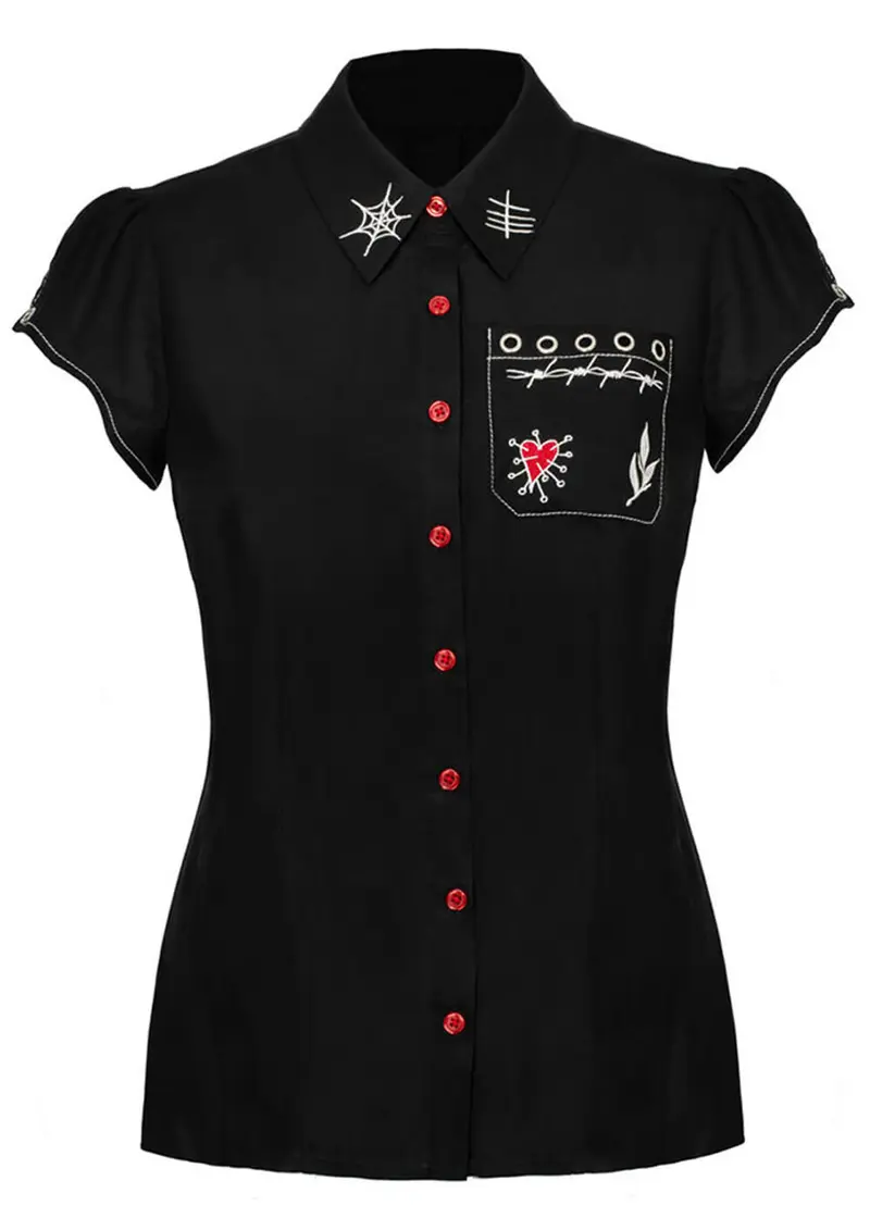 Hell Bunny Quinn 80s Black Blouse