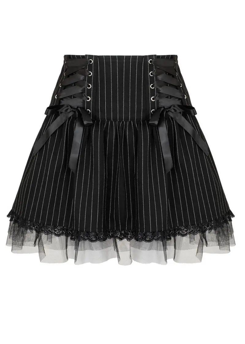 Hell Bunny Quinzel C Pinstripe 00’s Skirt Black White