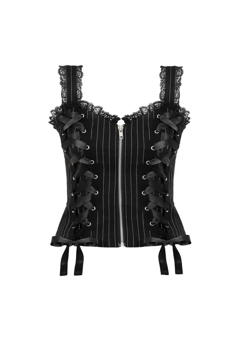 Hell Bunny Quinzel C Pinstripe 00’s Top Black White