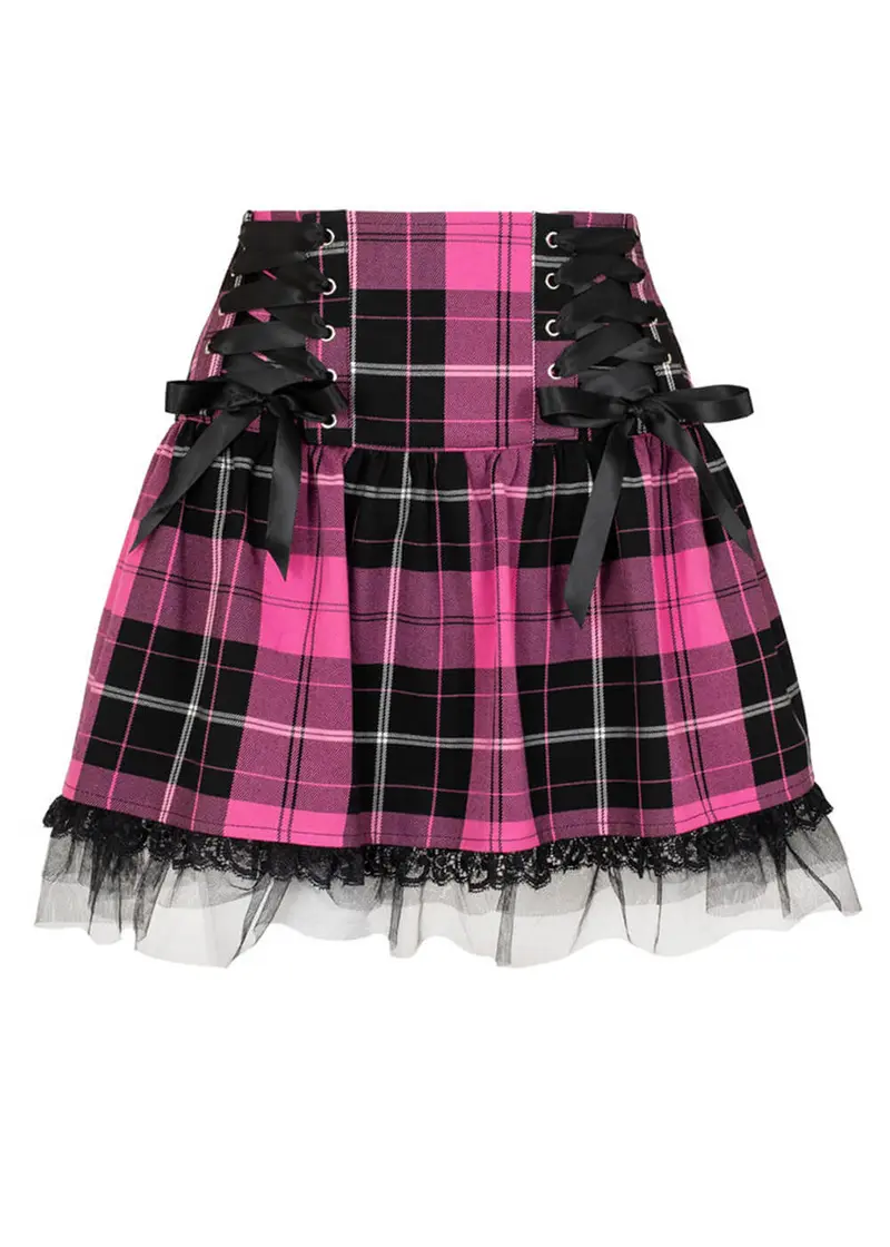 Hell Bunny Quinzel C Tartan 00s Pink Skirt