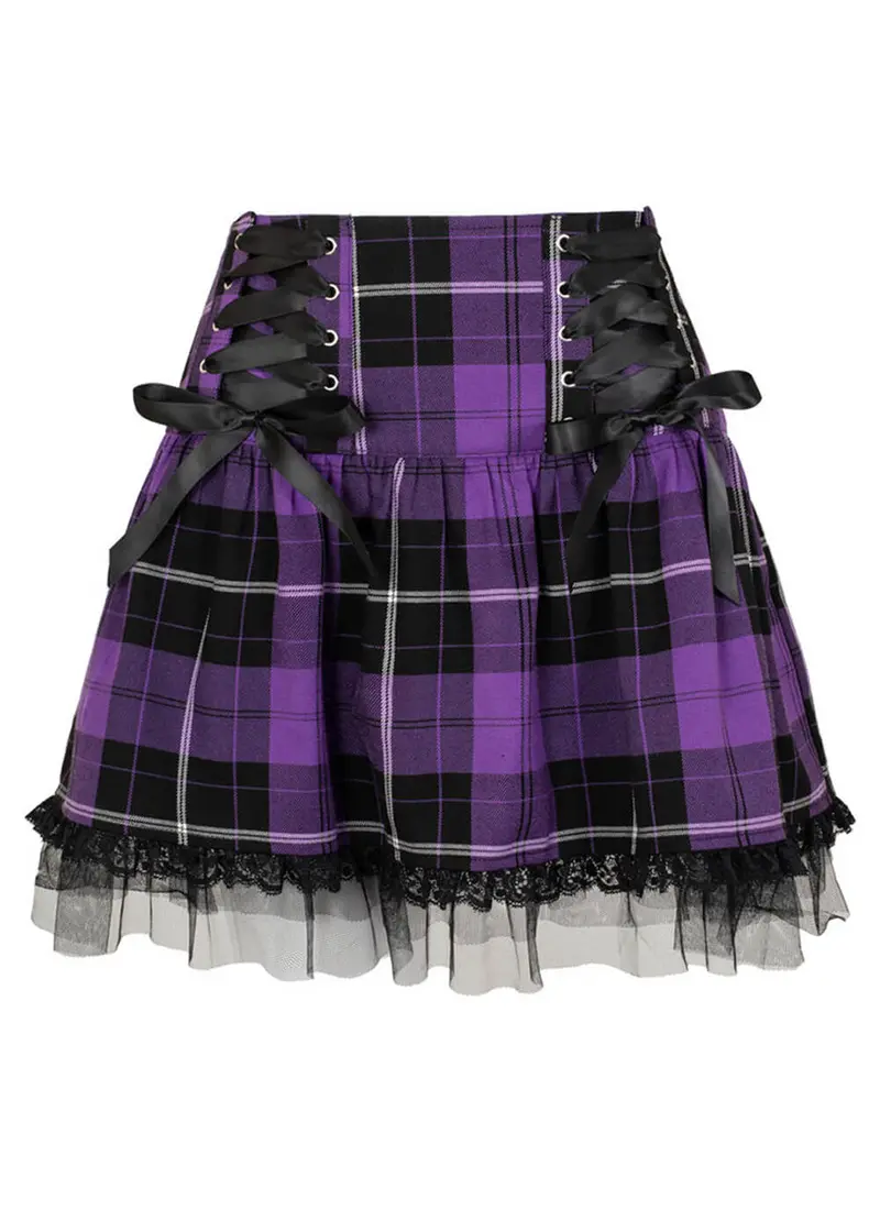 Hell Bunny Quinzel C Tartan 00s Skirt Purple