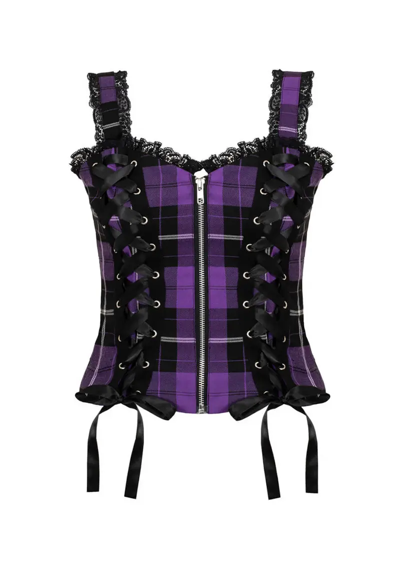 Hell Bunny Quinzel C Tartan 00s Top Purple
