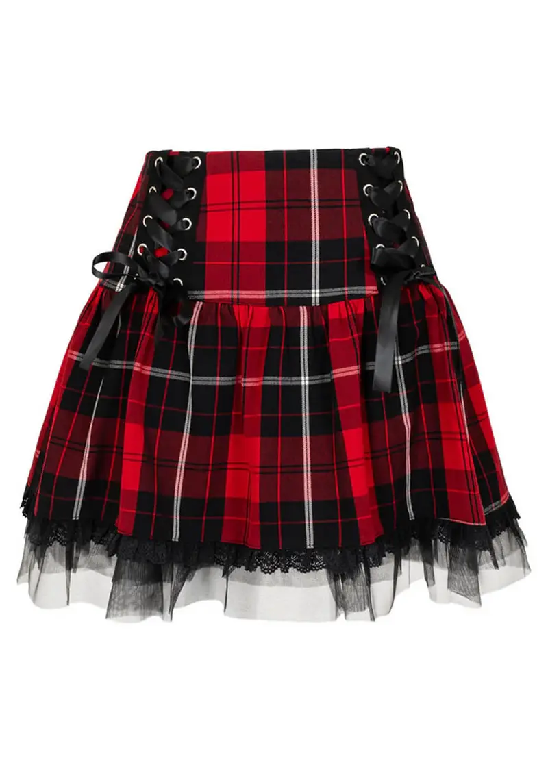 Hell Bunny Quinzel Y Tartan 00's Skirt in Red