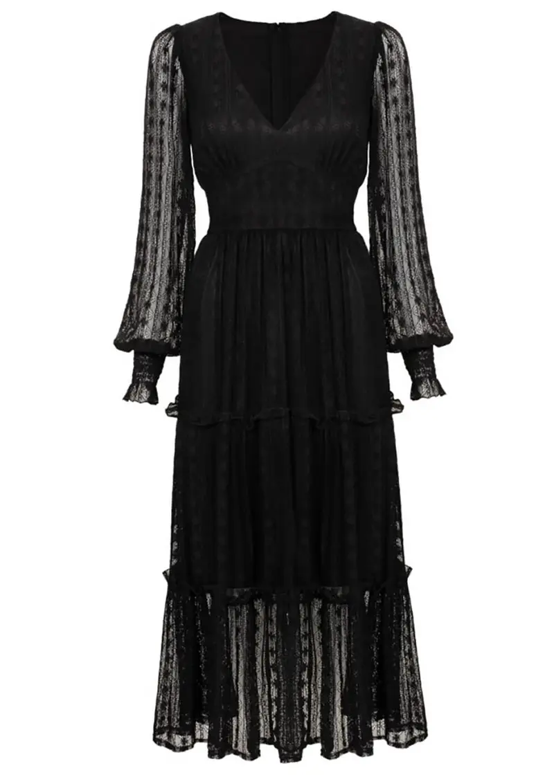 Hell Bunny Rhianne Lace 70s Maxi Dress Black