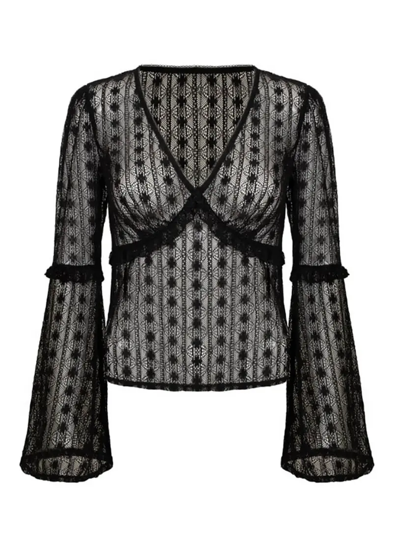 Hell Bunny Rhianne Lace 70's Top Black