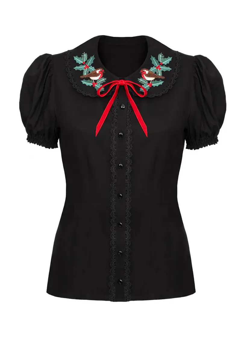 Hell Bunny Robin 40s Blouse Black