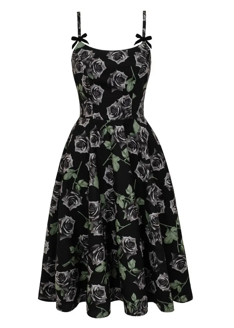 Hell Bunny Romance Noire Roses 50's Swing Dress Black