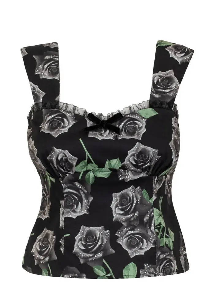 Hell Bunny Romance Noire Roses Black Top