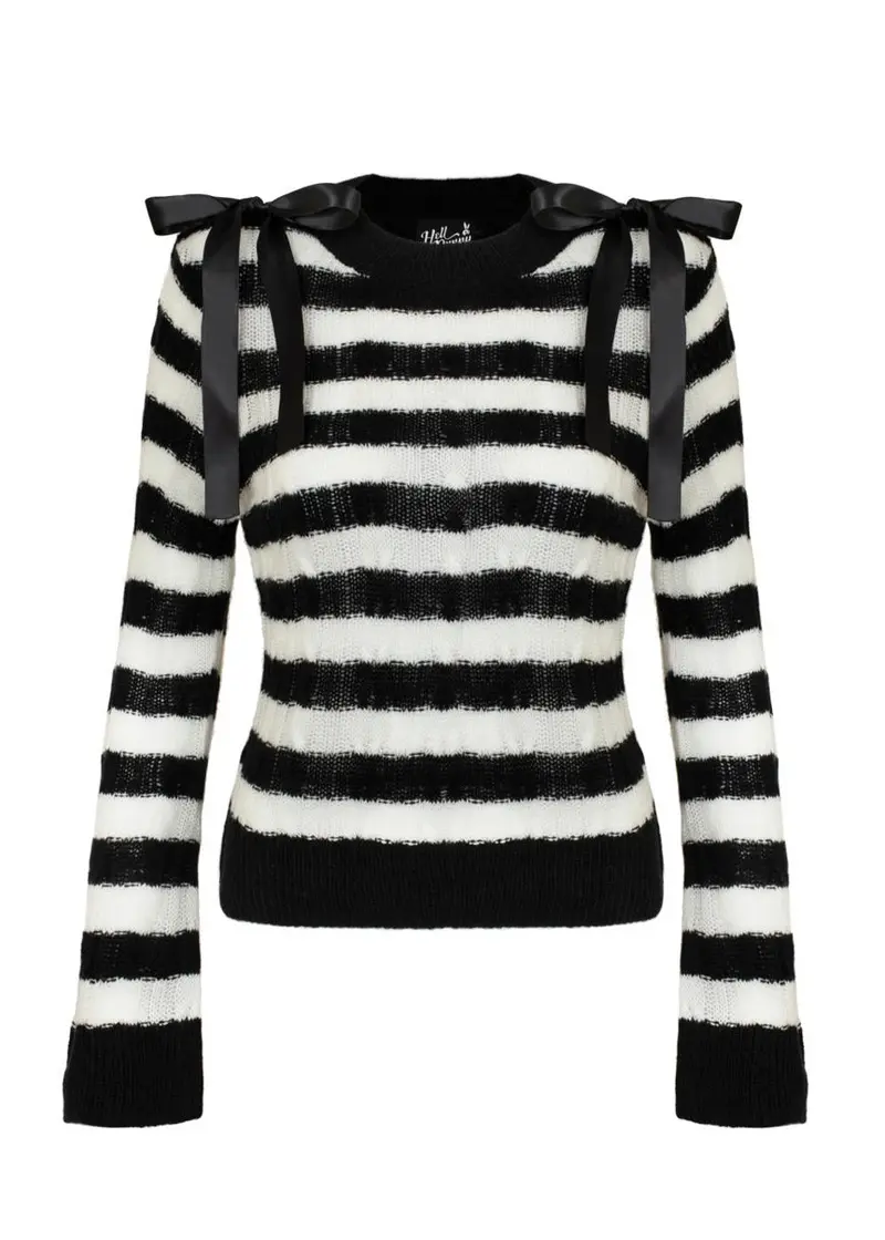 Hell Bunny Seattle Stripes Black White Sweater