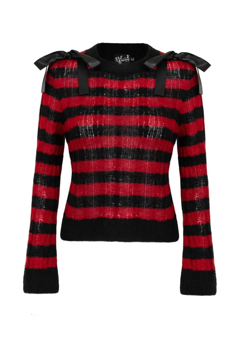 Hell Bunny Seattle Stripes Sweater Black Red