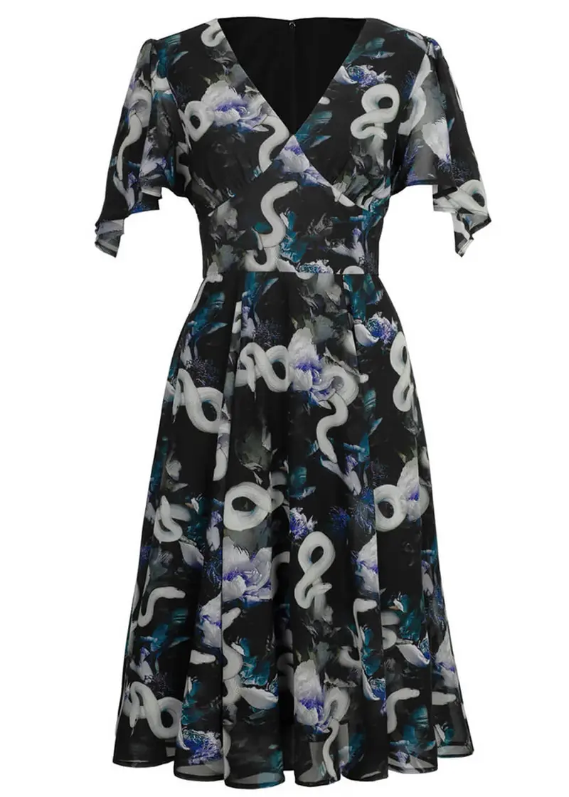 Hell Bunny Serpent Snake 50's Swing Dress Black