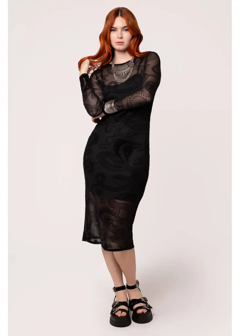 Hell Bunny Snake Charmer Black Midi Dress