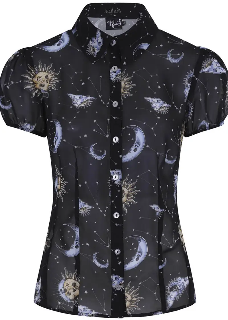 Hell Bunny Solaris Sun & Moon 70s Blouse Black