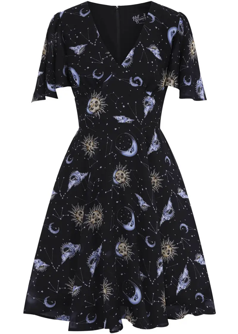 Hell Bunny Solaris Sun & Moon 70s Dress Black