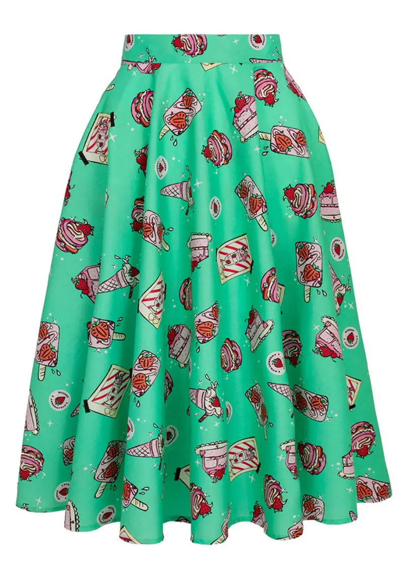 Hell Bunny Sweetie Pie 50s Swing Skirt Green