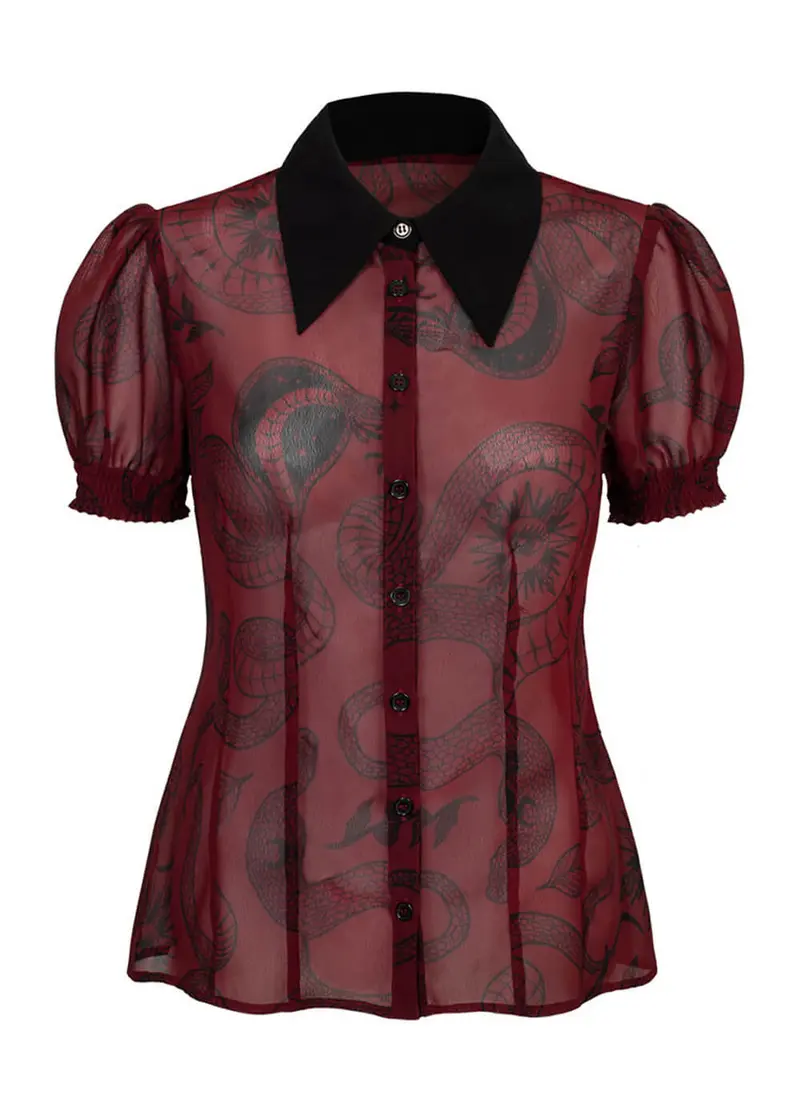 Hell Bunny Venom Snake 70's Blouse Burgundy