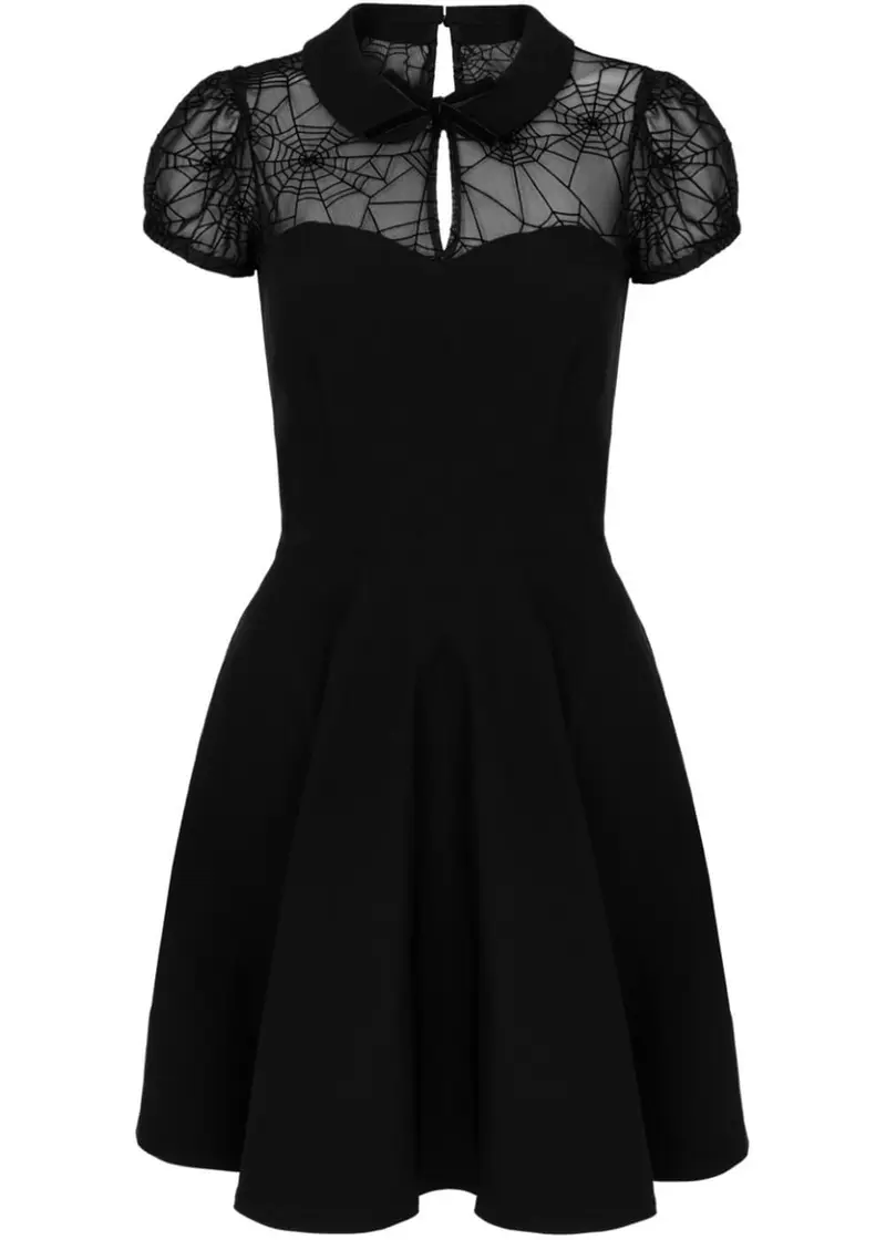 Hell Bunny Viola Spiderweb 40's Swing Dress Black