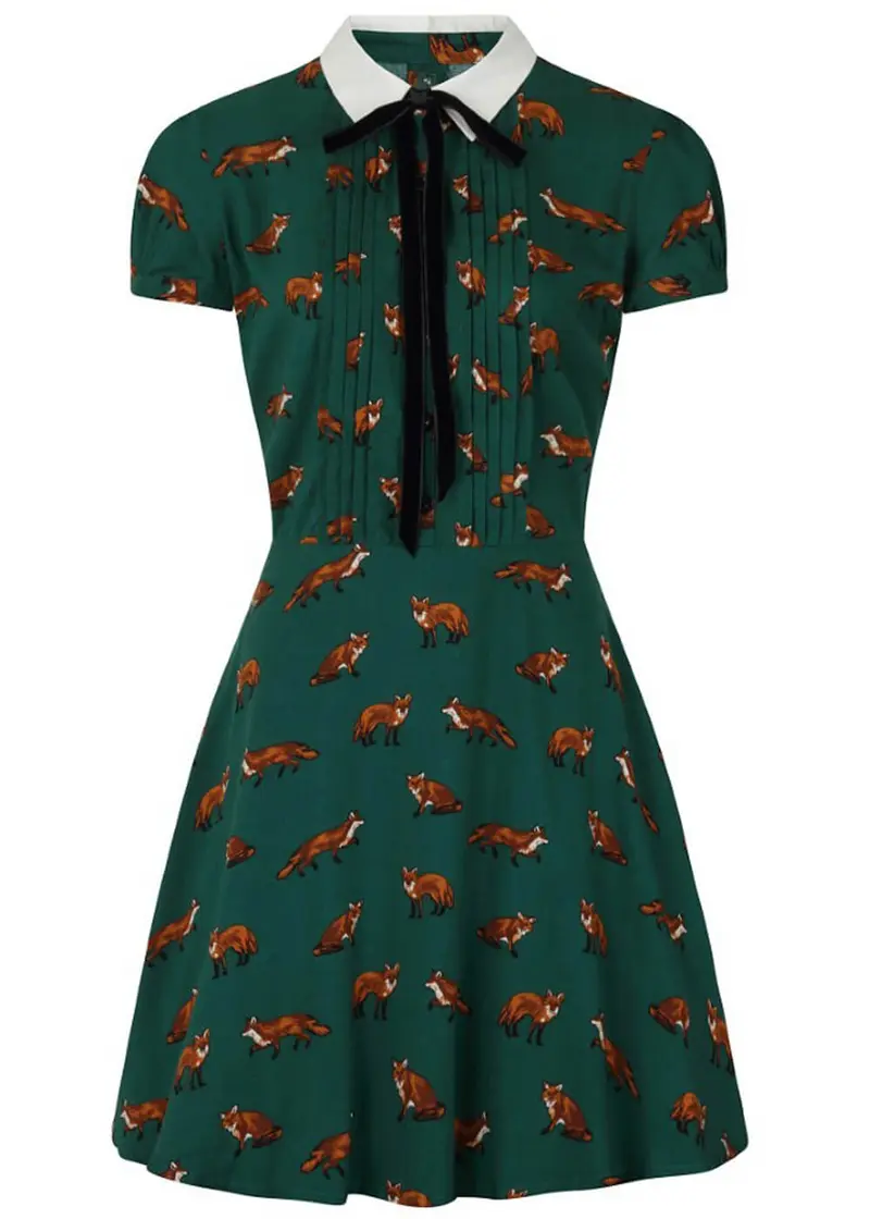 Hell Bunny Vixey Fox 40s Dress Dark Green