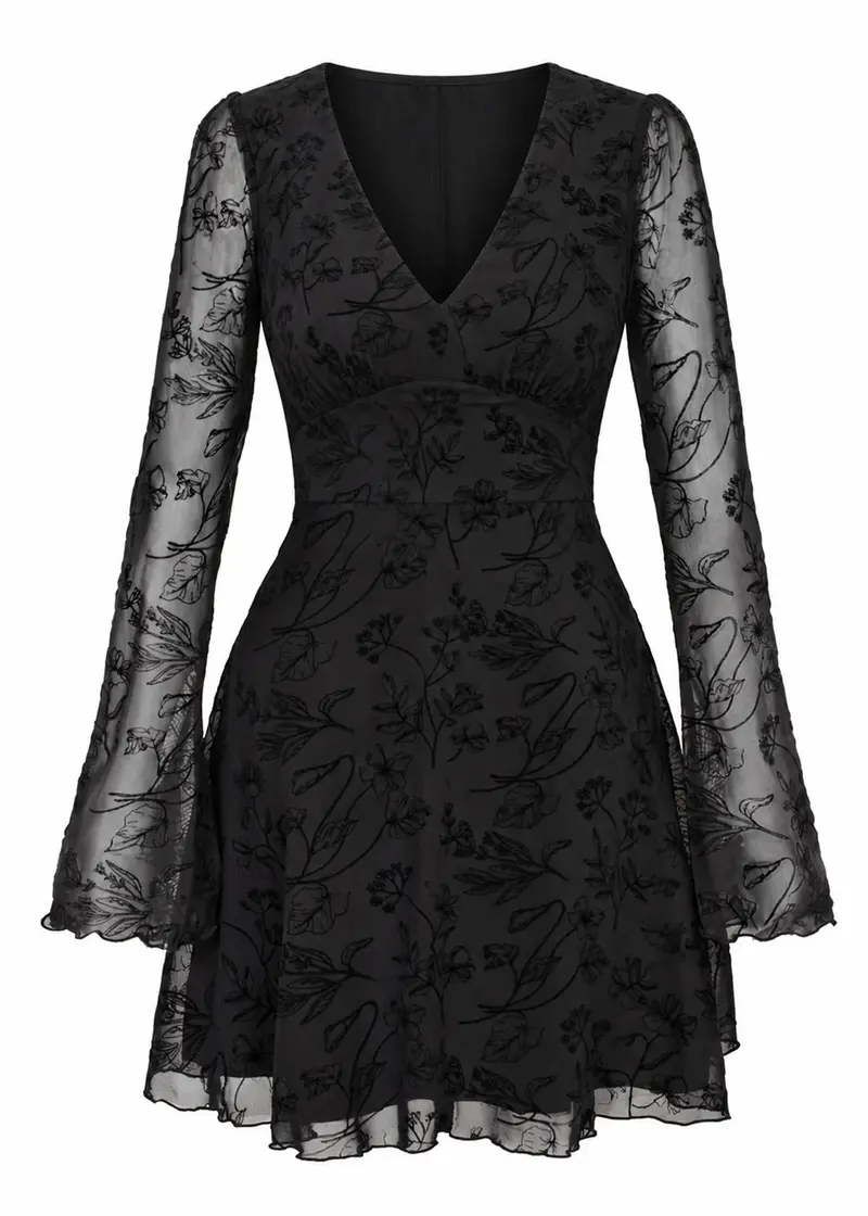 Hell Bunny Wildflower 70s A-Line Dress Black