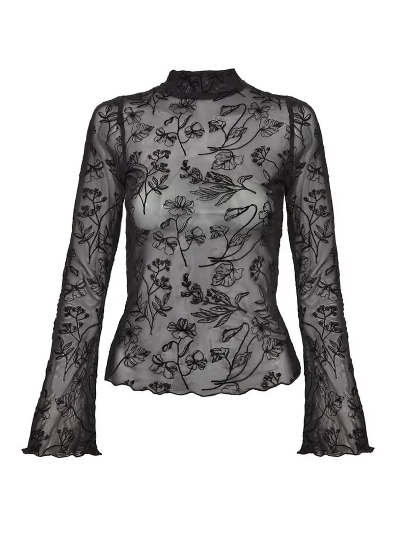 Hell Bunny Wildflower Mesh 70s Top Black