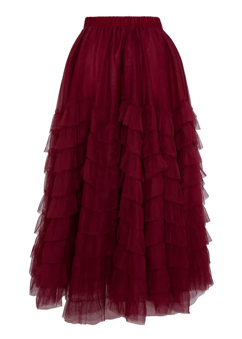 Hell Bunny Wisdom Tulle Skirt Burgundy