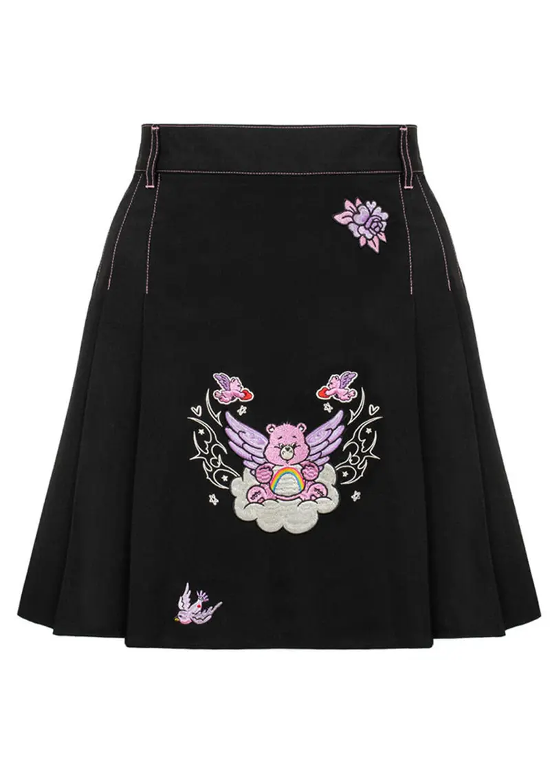 Hell Bunny x Care Bears Cheer Bear 90s Short Skirt Black