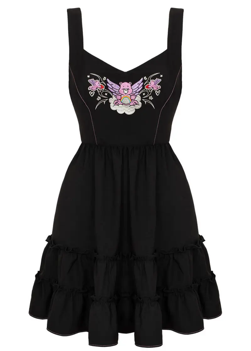 Hell Bunny x Care Bears Cheer Bear 90's Swing Dress Black