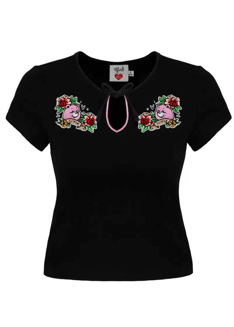 Hell Bunny x Care Bears Cheer Bear 90s Top Black