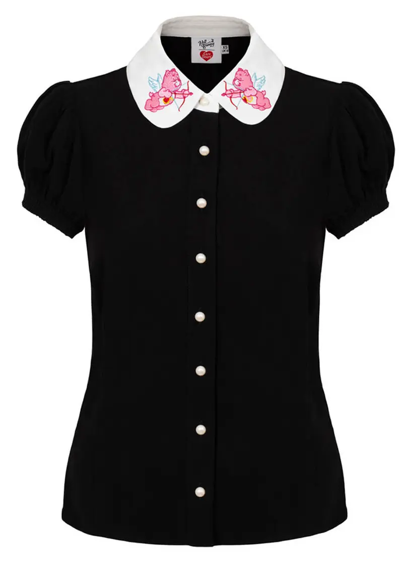 Hell Bunny x Care Bears Love-A-Lot 50s Blouse Black