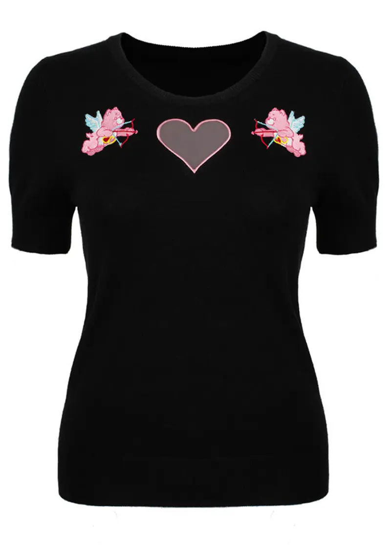 Hell Bunny x Care Bears Love-A-Lot 50's Knit Top Black