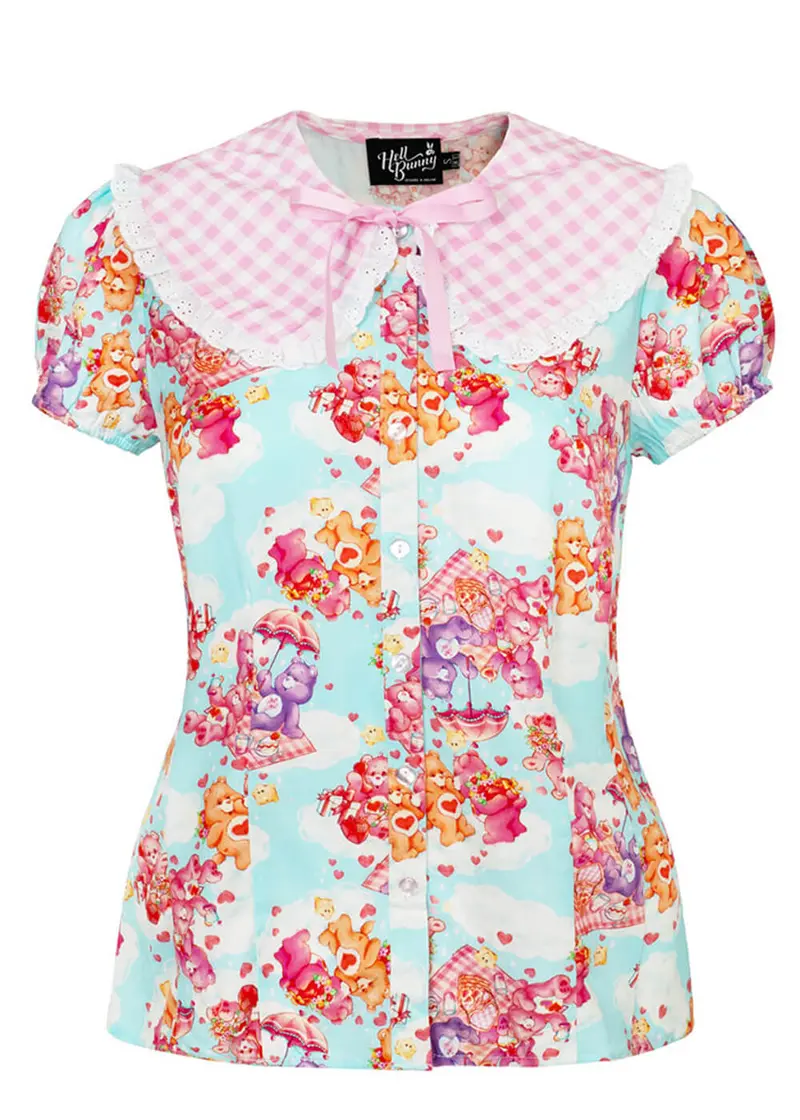 Hell Bunny x Care Bears Picnic Bear 60s Blouse Blue