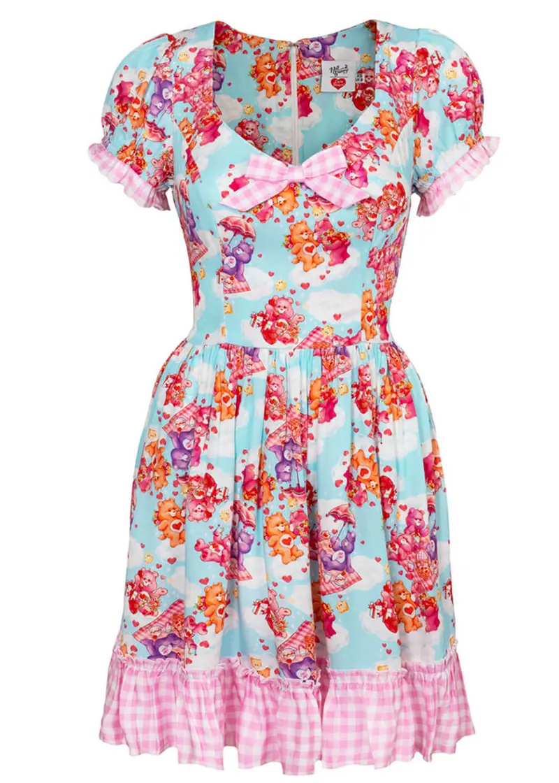 Hell Bunny x Care Bears Picnic Bear 60s Mini Dress Blue