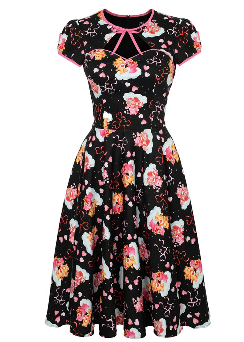 Hell Bunny x Care Bears Tenderheart 50s Swing Dress Black