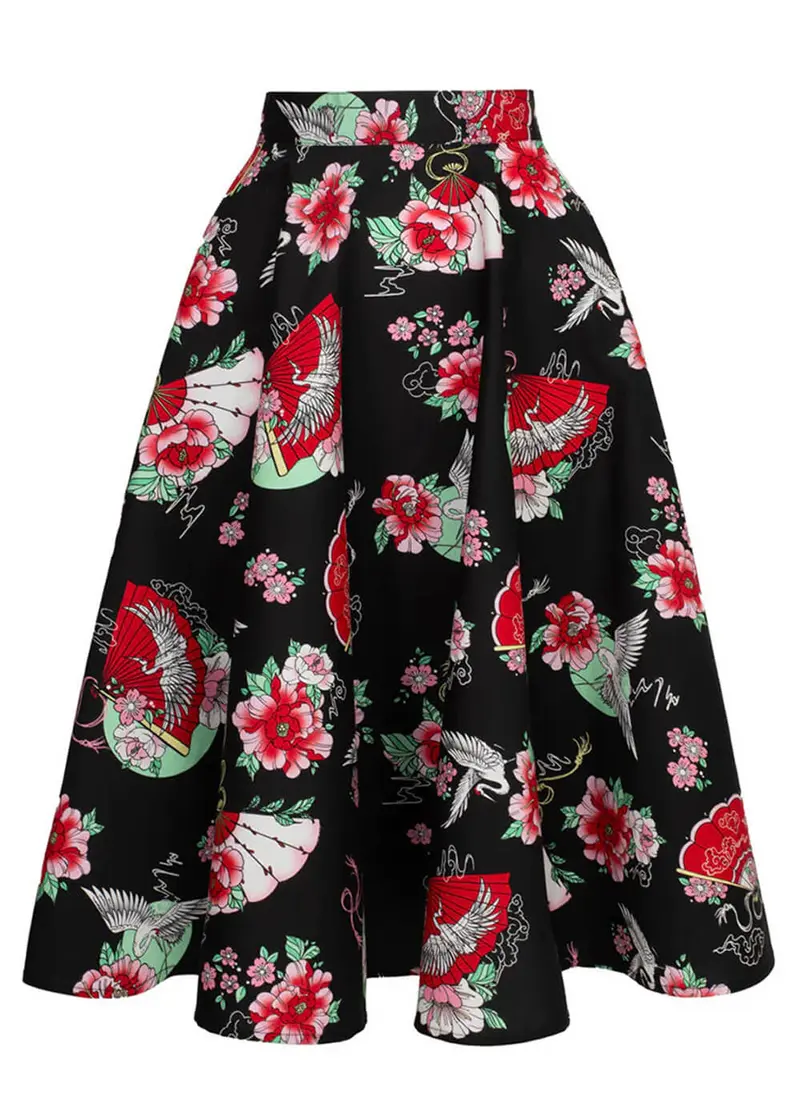 Hell Bunny Yuna 50's Swing Skirt Black