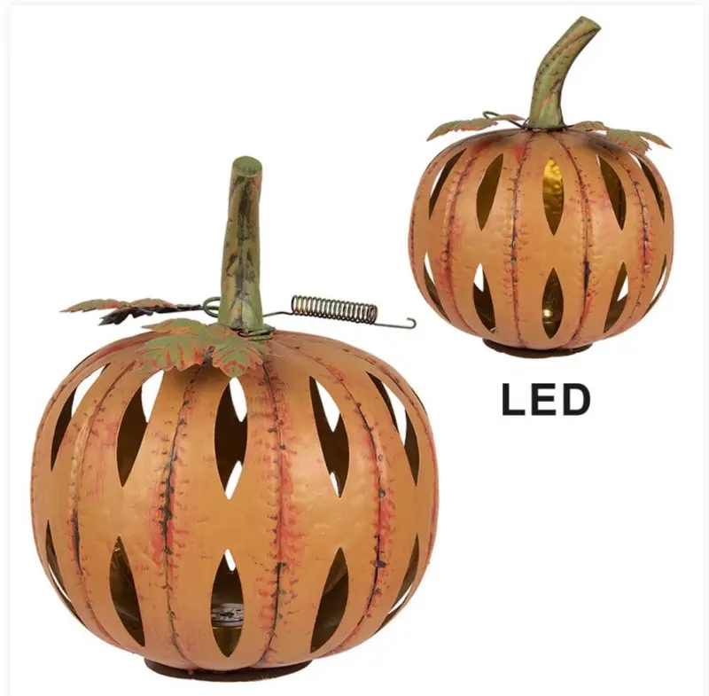 Herfst Decoratiepompoen met LED Oranje Metaal – Ø 28 x 34 cm