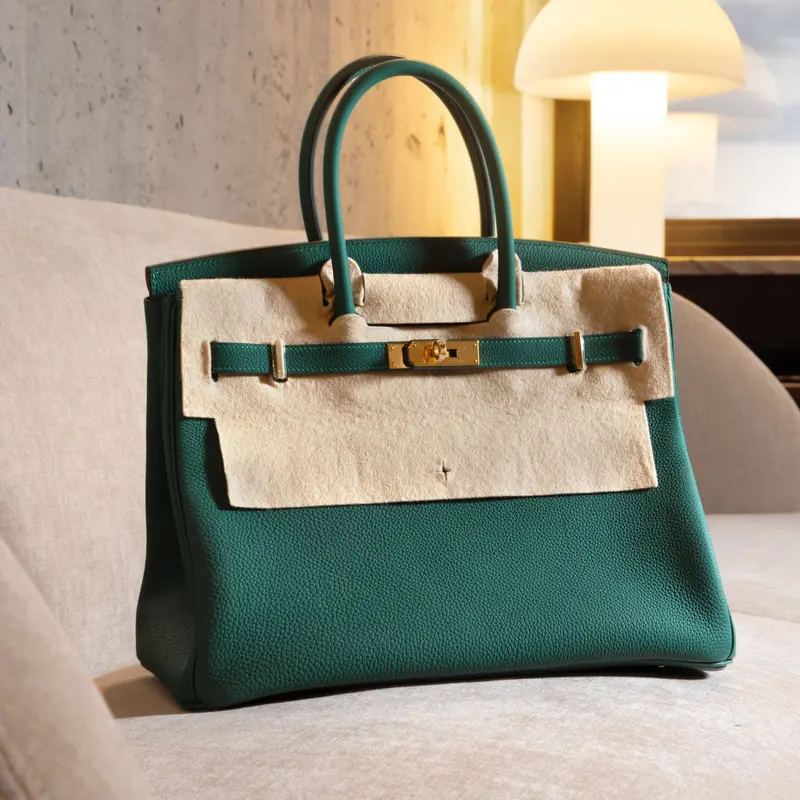 Hermès Birkin 35 Veau Grana Malachite Nagelneu im Full Set