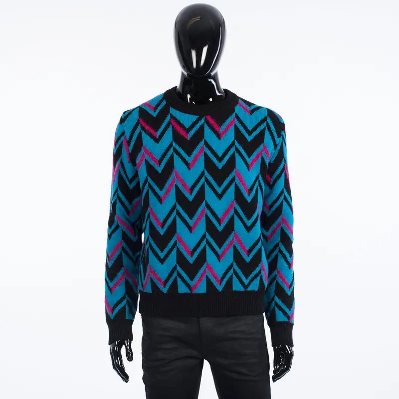 Herringbone Knit Sweater In Multi Color Wool & Mohair Blend