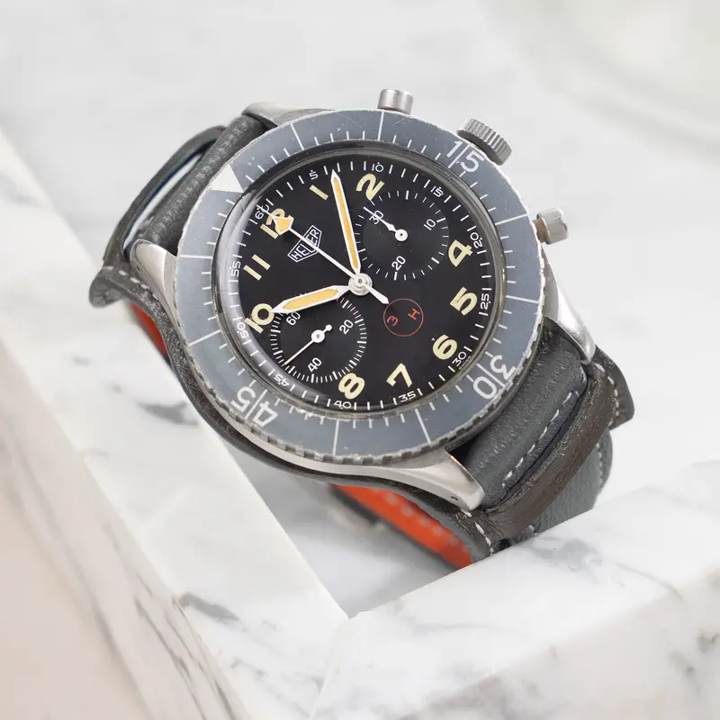 Heuer Bund Chronograph 3 h small T dial with box and Bundeswehr paper ref 1550SG
