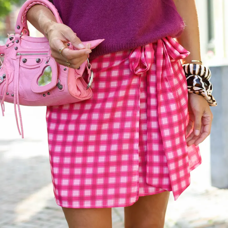 Hippie rok ruitjes roze