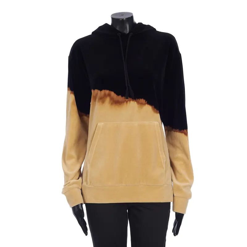 Hooded Sweatshirt In Black & Beige Cotton Velvet
