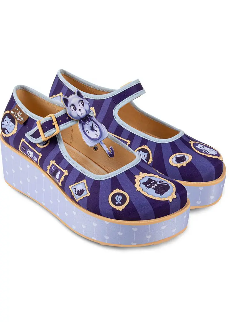 Hot Chocolate Design Purrfect Time Platform Shoes Purple