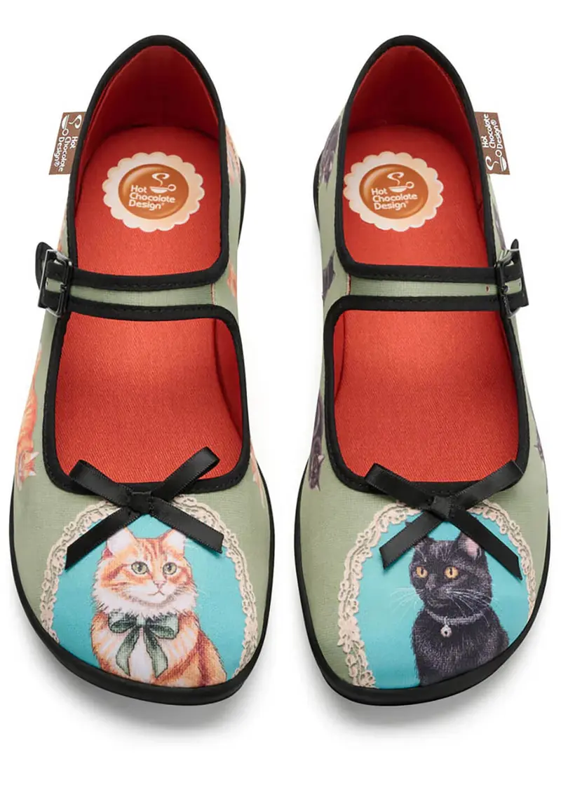 Hot Chocolate Design Regal Wiskers Cat Mary Janes Ballet Flats