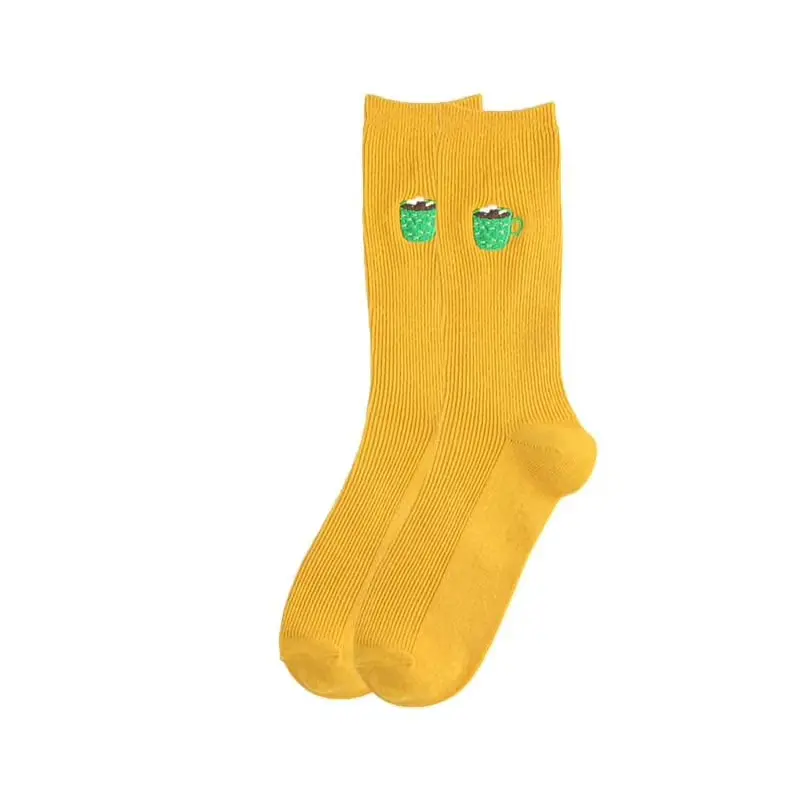 Hot Chocolate Embroidery Ribbed Crew Socks